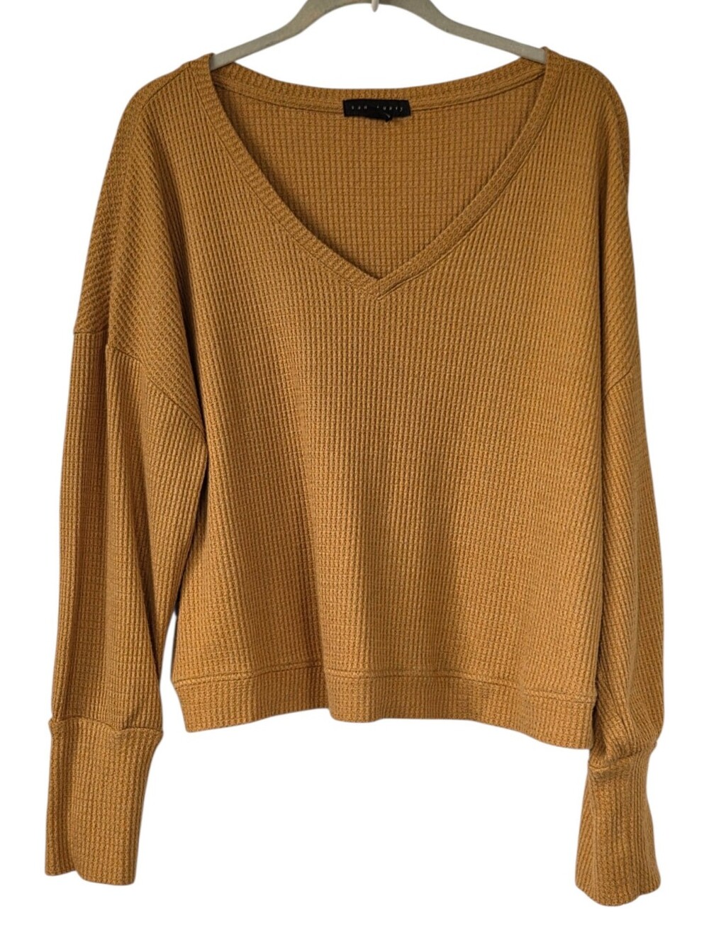 Sanctuary Highline Waffle Knit Top XL Rust Orange V Neck Balloon Sleeve Fall